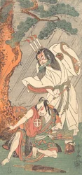 Kabuki-Schauspieler Ichimura Uzaemon IX als Ko-kakeyama und Otani Hiroji III als Koga Saburo, ca. 1771