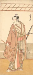 Der Schauspieler Ichikawa Danjuro V als Samurai in einem lila Haori-Mantel, ca. 1778