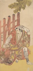 Der vierte Matsumoto Koshiro als Gesetzloser, der auf ein hölzernes Ninsogaki schaut