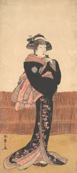 Der dritte Azuma Tozo als Frau in einem schwarzen Kimono, wahrscheinlich 1782