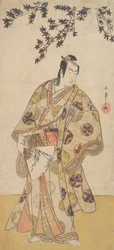 Der dritte Ichikawa Yaozo als Daimyo unter einem Ahornbaum stehend, ca. 1783