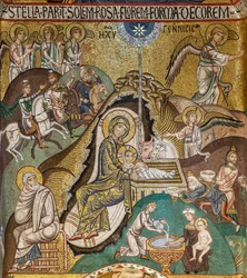 Die Palatinkapelle (Basilika), Südliche Apsis oder St. Pauls "Absidiola", Mosaiken: "Geburt Christi", XII. Jahrhundert