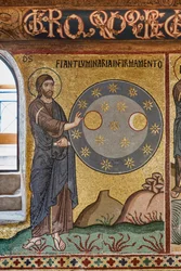 Die Palatinkapelle (Basilika), Mosaikzyklus des Alten Testaments, Zyklus der Schöpfung: "Die Erschaffung der Sterne", XII. Jahrhundert