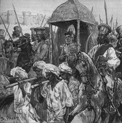 Napier, in voller Uniform, wurde in einer prächtigen Sänfte nach Hyderabad getragen, 1902