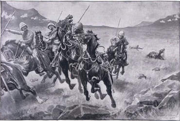 Durch das Spießrutenlaufen: eine Lanzenpatrouille unter Kreuzfeuer (Litho)