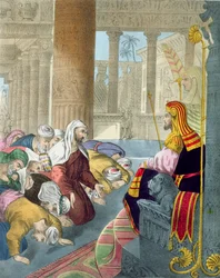 Joseph empfängt die Huldigung seiner Brüder, aus einer Bibel gedruckt von Edward Gover, 1870er Jahre