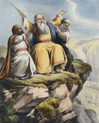 Moses betet für den Erfolg Israels gegen die Amalekiter