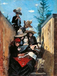 Frau Clementina Fiorini mit ihren Töchtern in Poggio Piano
