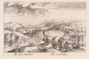 Hügelige Landschaft mit drei Paaren, aus Topographia Variarum Regionum
