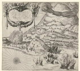 Überwindung der Holländer über die Portugiesen auf Tidore (linke Platte), 1605