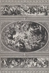 Die Apotheose von James I in einem ovalen Zentrum, Friese mit Putti und Girlanden