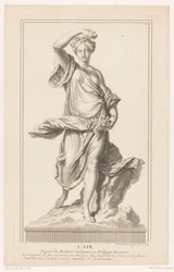 Skulptur einer jungen Frau auf einer Wolke mit Rosen in der Hand