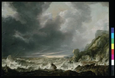 Schiff in Not vor einer felsigen Küste, ca. 1645