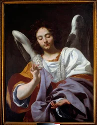 Der Engel mit der Tunika, Leidenswerkzeuge. Gemälde von Simon Vouet (1590-1649), 17. Jahrhundert. Neapel, Nationalmuseum Capodimonte