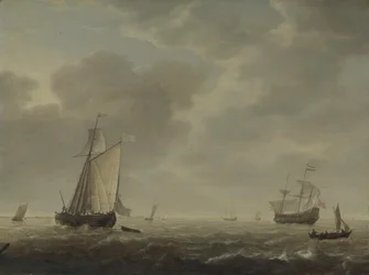 Ein niederländisches Kriegsschiff und verschiedene Schiffe bei einer Brise, ca. 1640