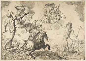 Jupiter, Neptun und Pluto bieten ihre Kronen den Waffen von Kardinal Borghese an, 1642-43