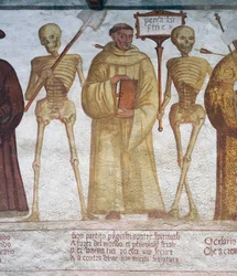 Der Tod mit dem Mönch und dem Kaiser, Detail aus dem Totentanz