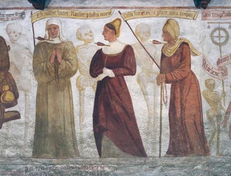 Der Tod mit der Nonne, der jungen Frau und der alten Frau (Detail) aus dem Totentanz