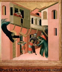 Der italienische Mönch Agostino Novello und die Darstellung von vier seiner Wunder