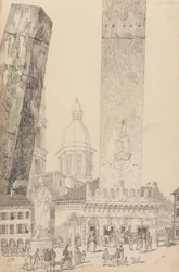 Album mit 30 Ansichten in Tirol und Italien: Schiefe Türme, Statue von St. Franziskus, Bologna 12. Nov. 1840