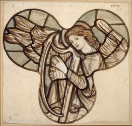 Entwurf für Buntglas in der Lyndhurst Kirche: Ein Engel mit Harfe, 1862