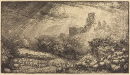 Corfe Castle: Wirkung des Sonnenscheins nach dem Regen