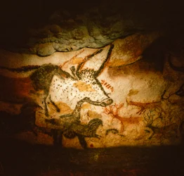 Gemälde eines Stierkopfes in der Stierkammer, Höhle von Lascaux