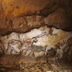 Das mythische Einhorn von Lascaux, gemalt vor über 17.000 Jahren, säumt den weißen Kalkstein