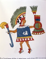 Aztekischer Krieger im Codex Vaticanus 3738 (Codex Vat. Rios). Faksimile des Manuskripts von Dominikaner Pedro de los Rios, zwischen 1570 und 1589, Bibl. Vatikan