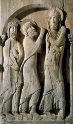 Christus und die Pilger von Emmaus, gemacht vom Meister von Saint Dominic von Silos