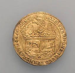Doppel-Excelente von Ferdinand II. von Aragon (1452-1516) und Isabella von Kastilien (1451-1504), Sevilla Münze, 1475