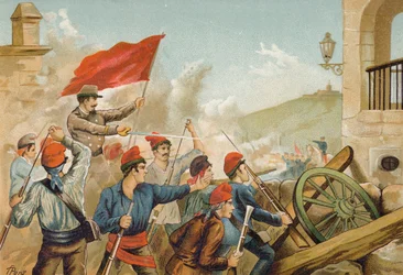 Kämpfe zwischen republikanischen Freiwilligen und Soldaten, Sarria, Barcelona, 1874