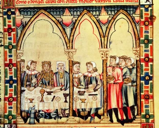 Fol.16v Verlobungsbankett, aus dem Manuskript, das unter der Leitung von Alfons X. dem Weisen, König von Kastilien und León, erstellt wurde