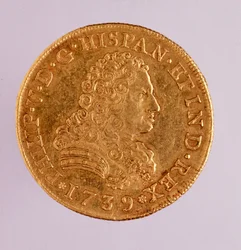 Goldmünze (8 Ecu) aus Spanien: Regierungszeit von Philipp V (1700-1746)