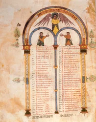 Index der Bücher des Alten und Neuen Testaments, aus der Westgotisch-Mozarabischen Bibel von St. Isidores, fol.398v., 960 n. Chr. (Tempera auf Pergament)