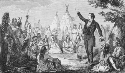 Joseph Smith, Gründer der Mormonenkirche, predigt den Indianern, aus 