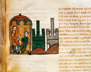 König Alfons II. von Aragon empfängt einen Höfling, aus dem Manuskript "Liber Feudorum Maior"