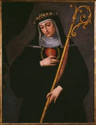Die heilige Gertrud die Große trägt das Heiligste Herz Jesu
