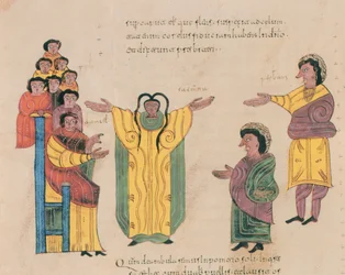 Susanna und die Ältesten, aus der Westgotisch-Mozarabischen Bibel von St. Isidores, fol.324v., 960 n. Chr. (Tempera auf Pergament)