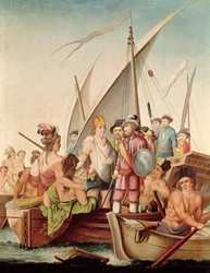 Die Ankunft von Hernando Cortes (1485-1547) in Mexiko