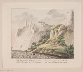 Der Teil der Kreidefelsen von Møn, der Sommerspiret genannt wird, von der Strandpromenade aus gesehen