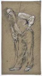 Studie eines alten Mannes, der sich auf einen Stock stützt