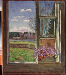 Veilchen vor dem Fenster. Gemälde von Stanislaw Julianowitsch Schukowski (1873-1944)
