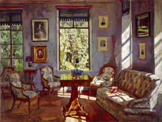 Das Wohnzimmer im Herrenhaus Rozhdestveno, 1916