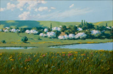 Frühlingslandschaft mit einem Teich