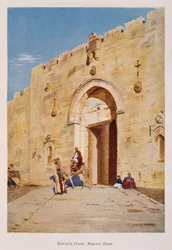 Aquarell von Stanley Inchbold, Darstellung des König-David- oder Zion-Tors in Jerusalem, Palästina 1906