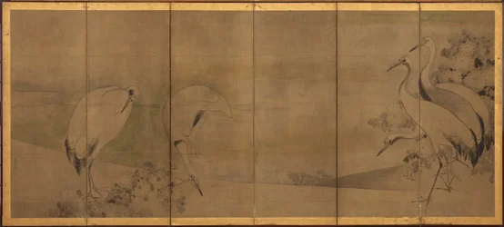 Kraniche und Chrysanthemen, Momoyama- oder Edo-Periode, 1568-1868