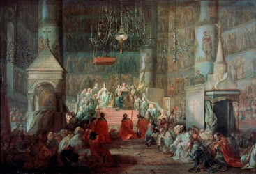 Die Krönung der Kaiserin Katharina II. von Russland am 12. September 1762, 1777