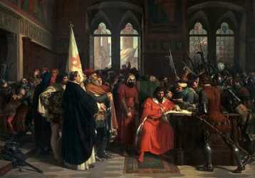 Die Vertreibung von Gautier VI. von Brienne, Herzog von Athen im Jahr 1343