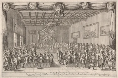 Bankett der Piacevoli, oben in der Mitte das Wappen der Medici
